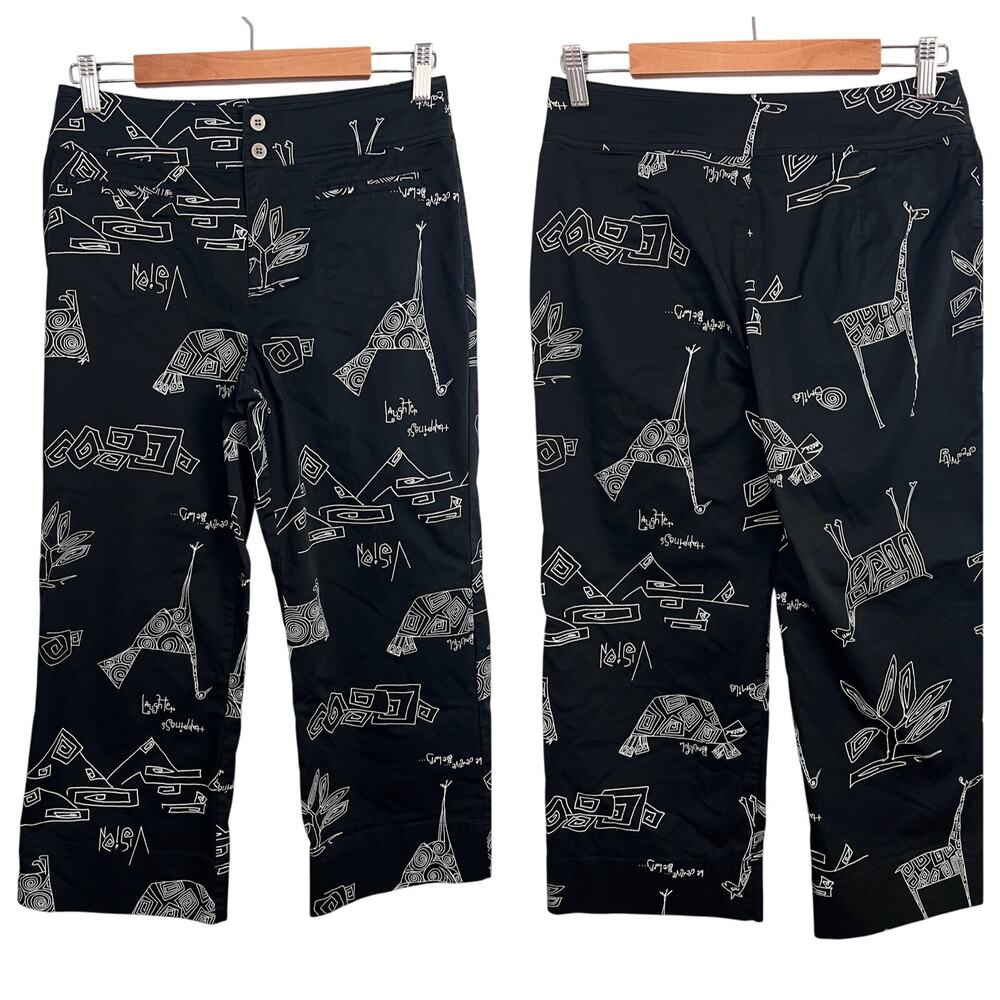 Chico's Women's M Pants Art to Wear Crop Capri Animal Print‎ Stretch Casual Fun